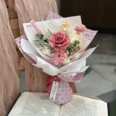 花季少女永生玫瑰中型花束-藕粉